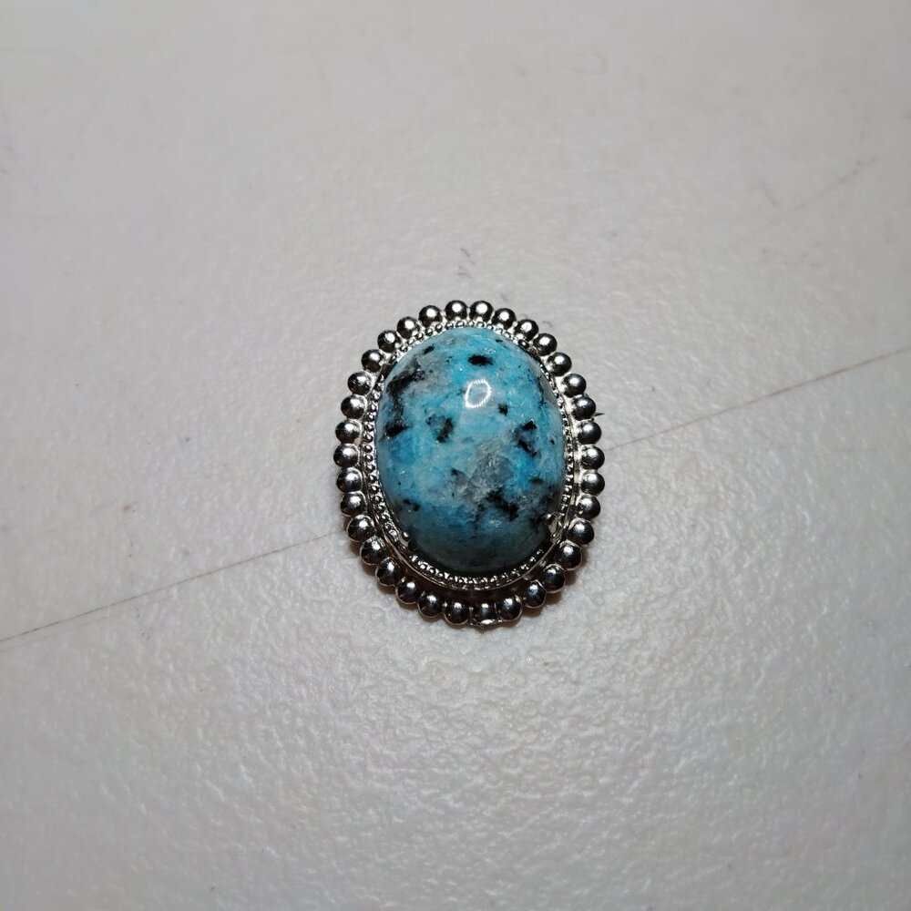 Vintage Sterling Silver Brooch with Blue Jasper – Handcrafted Artisan Jewelry